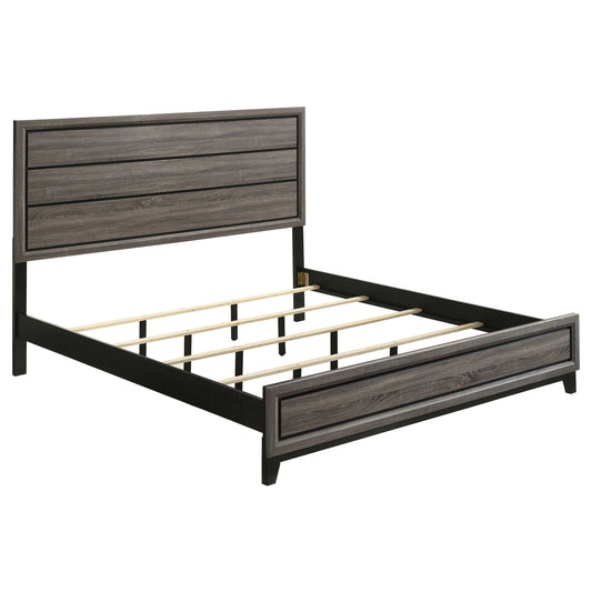 Carina Grey Oak and Black 4-Piece Eastern King Panel Bedroom Set in Smoky Light Finish with Engineered Wood Construction