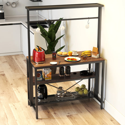 kitchen Island, Bakers Rack, Island Table for Kitchen,3 Tier Microwave Stand Oven Shelf with Storage, Storage Shelf for Kitchen Dining Room Living Room,3 Hooks