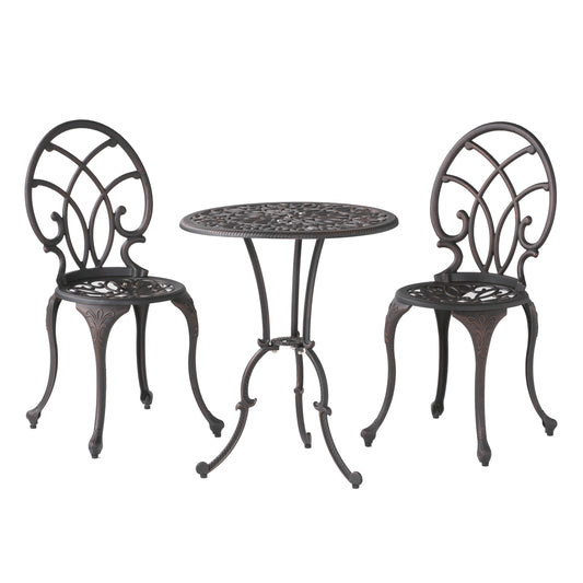 Charleston Style 3-Piece Cast Bistro Set in Copper Finish with Durable Aluminium Construction