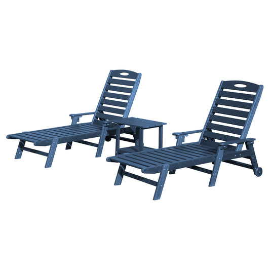 Pool Lounge Chairs Set of 2 with Table, HDPE Outdoor Chaise Lounge Chairs for Outside, Pool Loungers for Poolside, Patio, Sunbathing Tanning, Blue