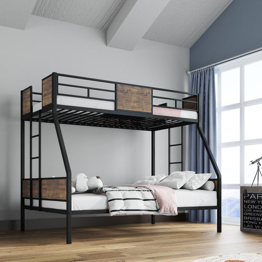 Twin Over Full Bunk Beds, Metal Bunk Bed Frame with Safety Guardrail and 2 Ladder for Kids,Sturdy Metal Frame and Protective Board Supports, No Box Spring Needed, Easy Assembly