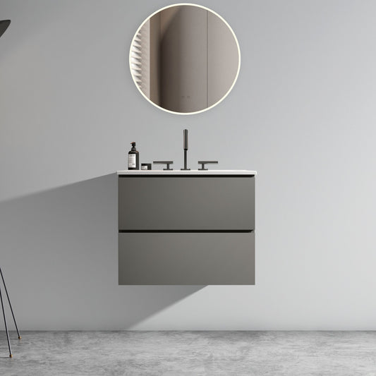 TIA 24' Wall Mount Space Grey Bathroom Vanity with Ceramic Sink with Three Faucet Holes, Large Storage Floating Bathroom Vanity for Modern Bathroom, One-Piece Sink Basin without Drain, Pre-assembled