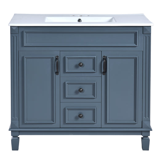 Modern 36'' Bathroom Vanity with Top Sink in Blue, Ceramic Basin on Solid Wood Frame MDF Cabinet with 2 Soft-Closing Doors and 2 Drawers