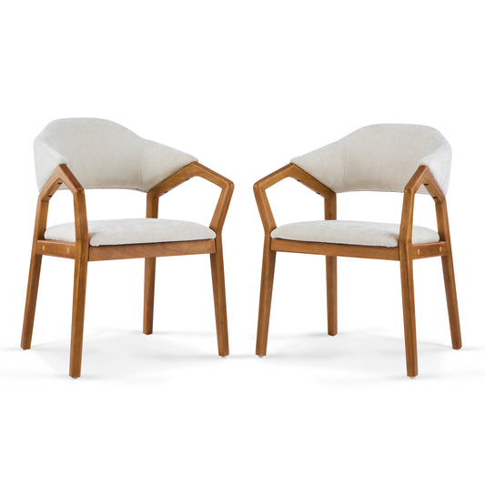 Indoor Dining Chair Set of 2, Beige Chenille Upholstered Armchair with Sturdy Frame, 300lbs Capacity, Ergonomic Curved Backrest
