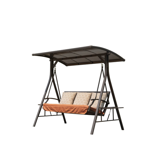 Patio Porch Swing 3 Person Adjustable Canopy Deluxe Hammock Swing Glider with 3 Cushions for Outdoor Garden, Balcony, Backyard