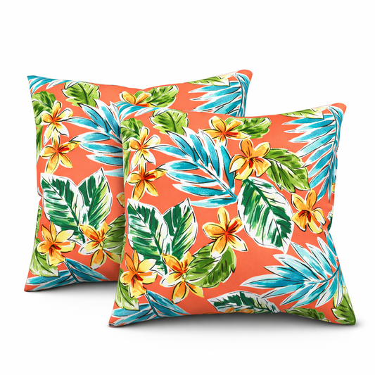 2 Pack Outdoor Throw Pillows, Waterproof & Fade-Resistant Patio Cushions for Garden, Porch, Poolside Furniture - Soft & Comfortable Decorative Pillow Covers (18x18 Inch, Bright Coral Pink)