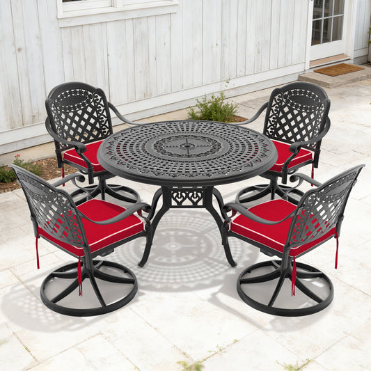5-Piece All-Weather Cast Aluminum Dining Set, Include 4 Swivel Chairs and 47.24' Round Table With Black Frame