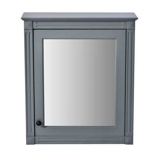 Modern Grey Wall Mounted Bathroom Storage Cabinet with Mirror and Adjustable Shelves, 24'' x 27'', MDF and Metal Construction