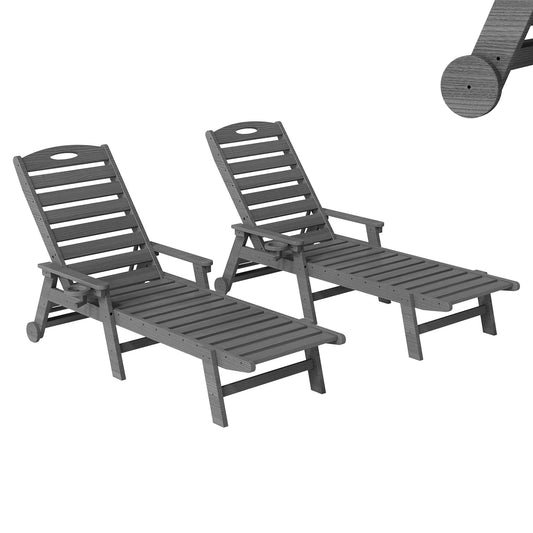 Outdoor Lounge Chairs Set of 2, HDPE Pool Chaise Lounge Chairs for Poolside, Pool Loungers for Outside, Patio, Sunbathing Tanning, Grey