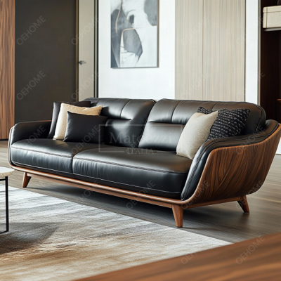 Italian Designer High-End Modern Living Room Villa Sofa Set Luxury Genuine Leather with Wood Sponge Filling Elegant Furniture