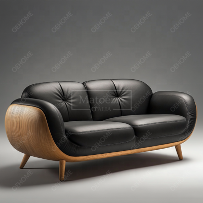 Italian Designer High-End Modern Living Room Villa Sofa Set Luxury Genuine Leather with Wood Sponge Filling Elegant Furniture