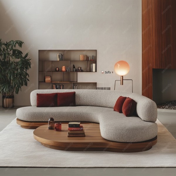 Hot Selling Luxury Contemporary Curved Sofa Set Modern Living Room Furniture with Wood Legs Fabric Material for Dining