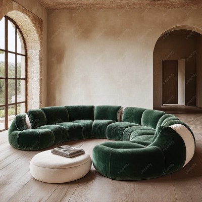 Hot Selling Luxury Contemporary Curved Sofa Set Modern Living Room Furniture with Wood Legs Fabric Material for Dining