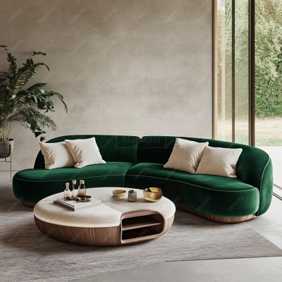 Hot Selling Luxury Contemporary Curved Sofa Set Modern Living Room Furniture with Wood Legs Fabric Material for Dining