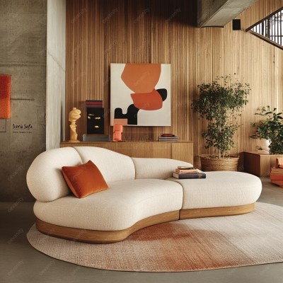 Hot Selling Luxury Contemporary Curved Sofa Set Modern Living Room Furniture with Wood Legs Fabric Material for Dining