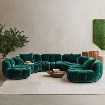 Hot Selling Luxury Contemporary Curved Sofa Set Modern Living Room Furniture with Wood Legs Fabric Material for Dining