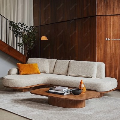 Hot Selling Luxury Contemporary Curved Sofa Set Modern Living Room Furniture with Wood Legs Fabric Material for Dining