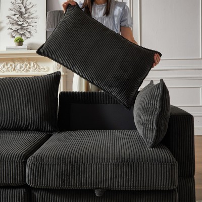 Modular Sectional Corduroy Sofa Set Living Room U-Shaped Storage Ottoman 6 Seats Convertible Chaise
