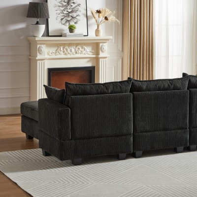 Modular Sectional Corduroy Sofa Set Living Room U-Shaped Storage Ottoman 6 Seats Convertible Chaise