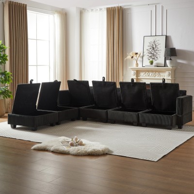 Modular Sectional Corduroy Sofa Set Living Room U-Shaped Storage Ottoman 6 Seats Convertible Chaise