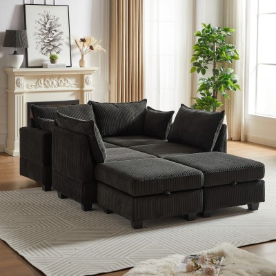 Modular Sectional Corduroy Sofa Set Living Room U-Shaped Storage Ottoman 6 Seats Convertible Chaise