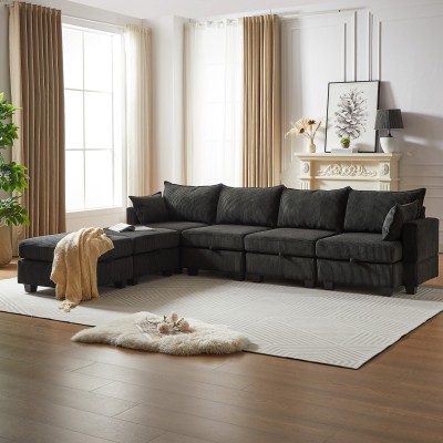 Modular Sectional Corduroy Sofa Set Living Room U-Shaped Storage Ottoman 6 Seats Convertible Chaise