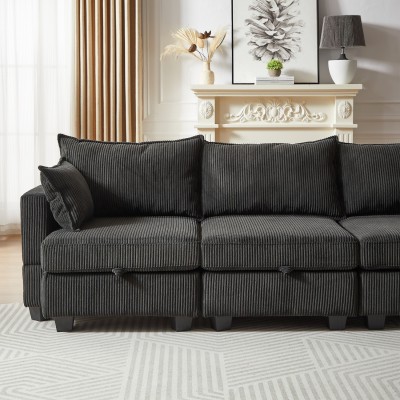 Modular Sectional Corduroy Sofa Set Living Room U-Shaped Storage Ottoman 6 Seats Convertible Chaise