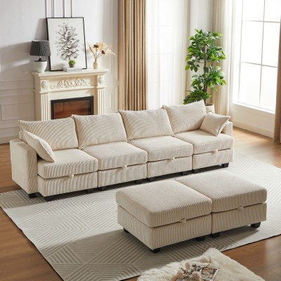Modular Sectional Corduroy Sofa Set Living Room U-Shaped Storage Ottoman 6 Seats Convertible Chaise