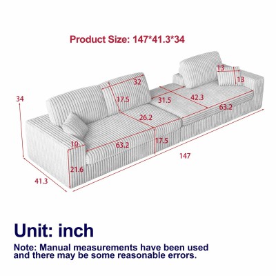 Modern Corduroy Modular Eco-Friendly Durable Foam Sofa Recliner 2-in-1 L-Shaped Design Three Cushions Neck Pillow Two Throw Set
