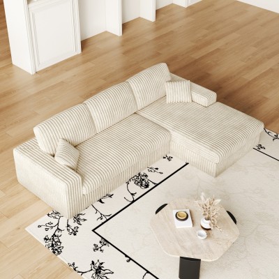 Modern Corduroy Modular Eco-Friendly Durable Foam Sofa Recliner 2-in-1 L-Shaped Design Three Cushions Neck Pillow Two Throw Set