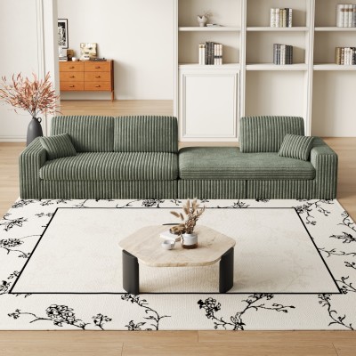 Modern Corduroy Modular Eco-Friendly Durable Foam Sofa Recliner 2-in-1 L-Shaped Design Three Cushions Neck Pillow Two Throw Set