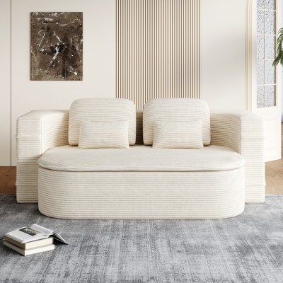 2-in-1 Foldable Convertible Corner Sofa Bed Modern Eco-Friendly Modular Design Durable Corduroy Cover for Living Room Bedroom