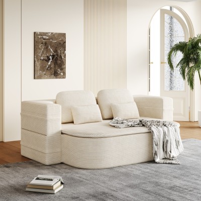 2-in-1 Foldable Convertible Corner Sofa Bed Modern Eco-Friendly Modular Design Durable Corduroy Cover for Living Room Bedroom