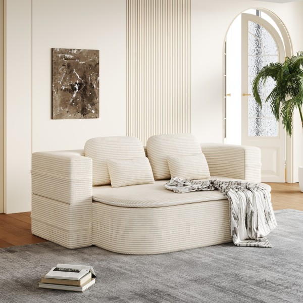 2-in-1 Foldable Convertible Corner Sofa Bed Modern Eco-Friendly Modular Design Durable Corduroy Cover for Living Room Bedroom