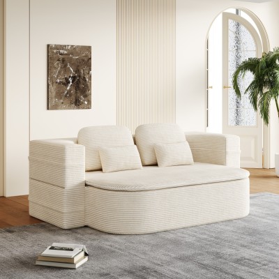 2-in-1 Foldable Convertible Corner Sofa Bed Modern Eco-Friendly Modular Design Durable Corduroy Cover for Living Room Bedroom