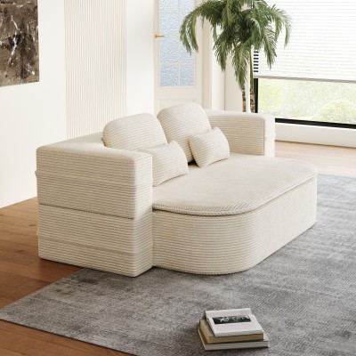 2-in-1 Foldable Convertible Corner Sofa Bed Modern Eco-Friendly Modular Design Durable Corduroy Cover for Living Room Bedroom