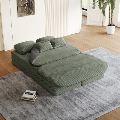 2-in-1 Foldable Convertible Corner Sofa Bed Modern Eco-Friendly Modular Design Durable Corduroy Cover for Living Room Bedroom