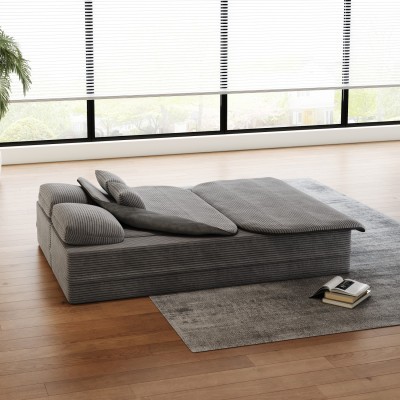 2-in-1 Foldable Convertible Corner Sofa Bed Modern Eco-Friendly Modular Design Durable Corduroy Cover for Living Room Bedroom