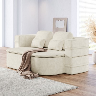 2-in-1 Foldable Convertible Sofa Bed Set Modern Corner Design Chenille Cover Durable Modular Eco-Friendly Apartment Hotel Use