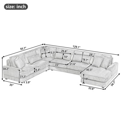 Modular Oversized U-shaped Sectional Sofa Set with Chaise Lounge and Sofa Bed Modern Design Corduroy Upholstery