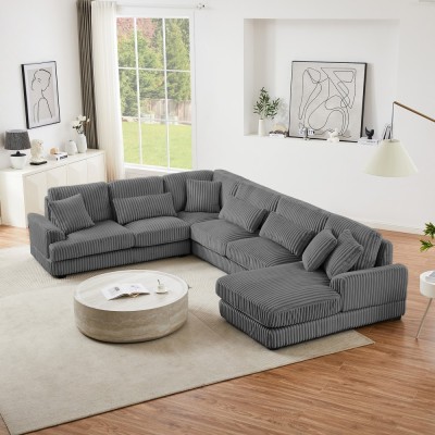Modular Oversized U-shaped Sectional Sofa Set with Chaise Lounge and Sofa Bed Modern Design Corduroy Upholstery