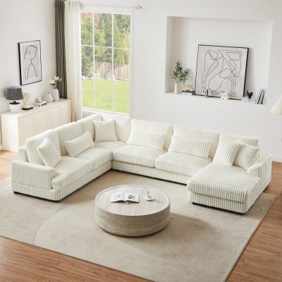 Modular Oversized U-shaped Sectional Sofa Set with Chaise Lounge and Sofa Bed Modern Design Corduroy Upholstery
