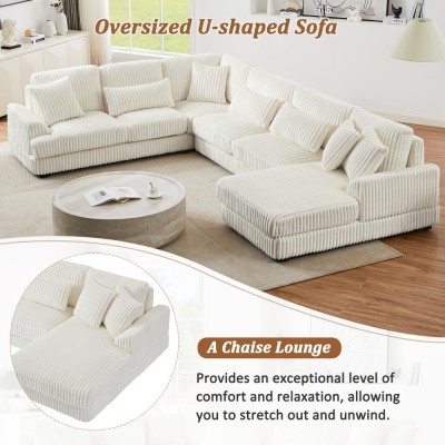 Modular Oversized U-shaped Sectional Sofa Set with Chaise Lounge and Sofa Bed Modern Design Corduroy Upholstery