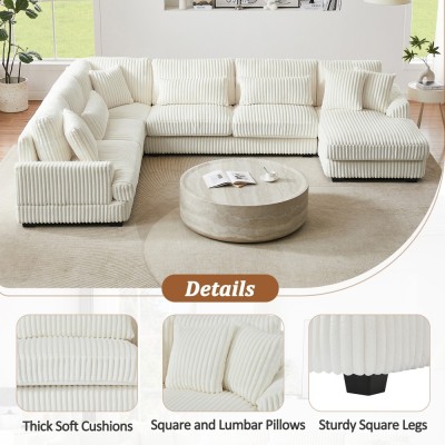 Modular Oversized U-shaped Sectional Sofa Set with Chaise Lounge and Sofa Bed Modern Design Corduroy Upholstery