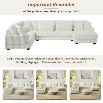 Modular Oversized U-shaped Sectional Sofa Set with Chaise Lounge and Sofa Bed Modern Design Corduroy Upholstery