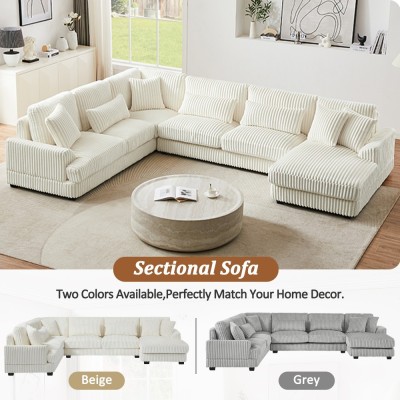 Modular Oversized U-shaped Sectional Sofa Set with Chaise Lounge and Sofa Bed Modern Design Corduroy Upholstery