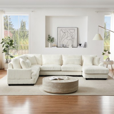 Modular Oversized U-shaped Sectional Sofa Set with Chaise Lounge and Sofa Bed Modern Design Corduroy Upholstery