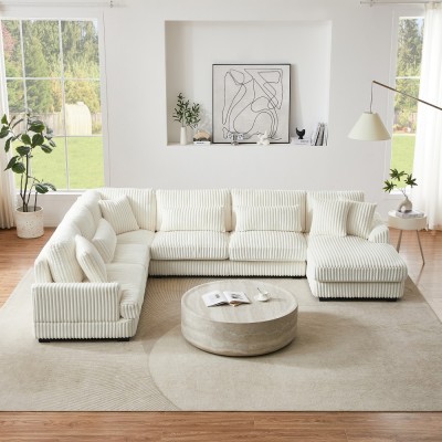 Modular Oversized U-shaped Sectional Sofa Set with Chaise Lounge and Sofa Bed Modern Design Corduroy Upholstery