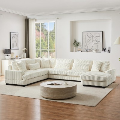 Modular Oversized U-shaped Sectional Sofa Set with Chaise Lounge and Sofa Bed Modern Design Corduroy Upholstery
