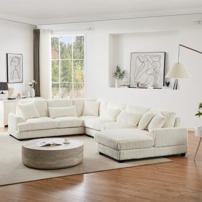 Modular Oversized U-shaped Sectional Sofa Set with Chaise Lounge and Sofa Bed Modern Design Corduroy Upholstery
